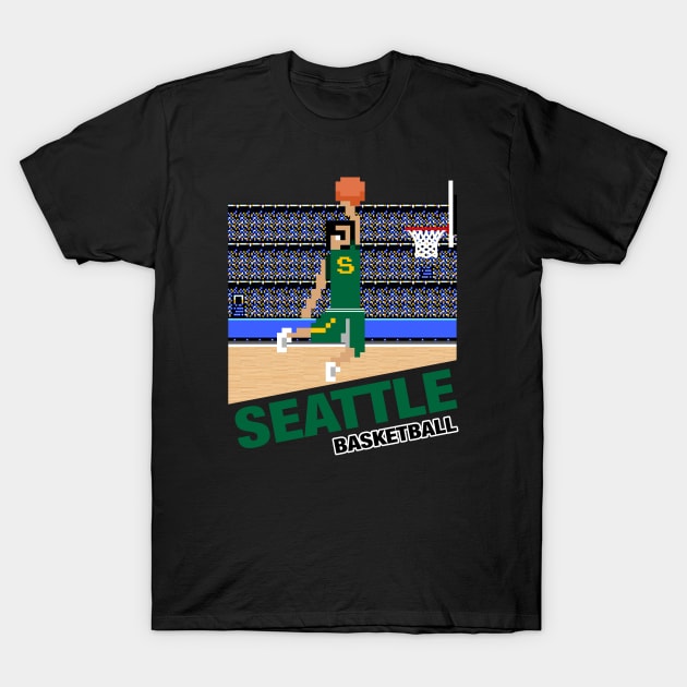 Seattle Basketball 8 bit pixel art cartridge design T-Shirt by MulletHappens